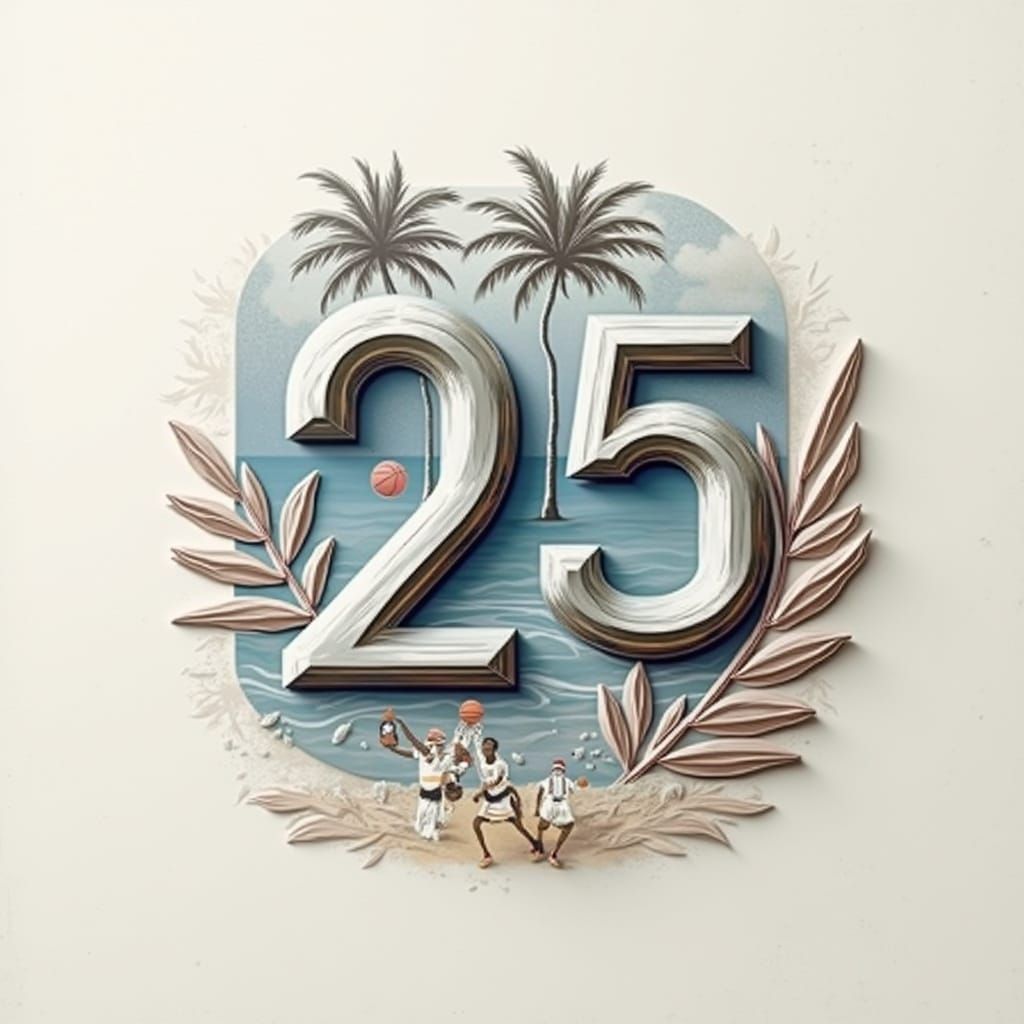 Tropical Island Basketball Tournament Vintage Travel Poster