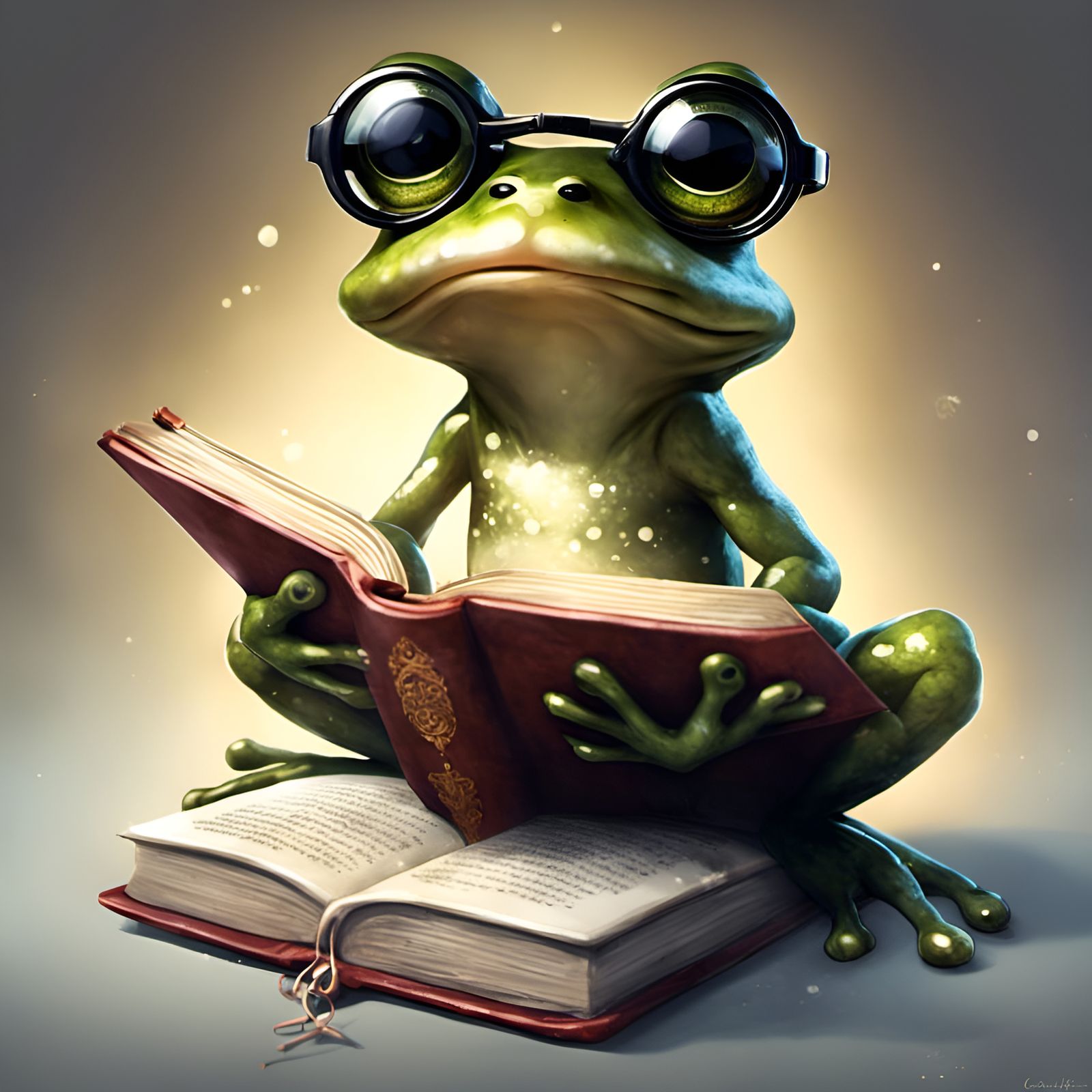 Chibi Frog Reader with Glasses in Detailed 3D