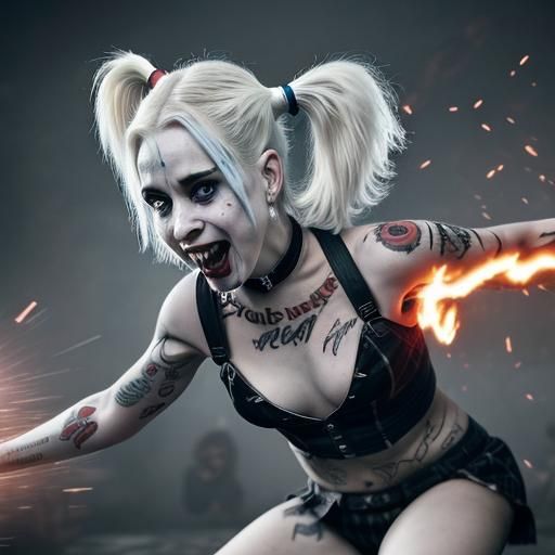 Harley Quinn Tattooed Mid-Battle Action Shot