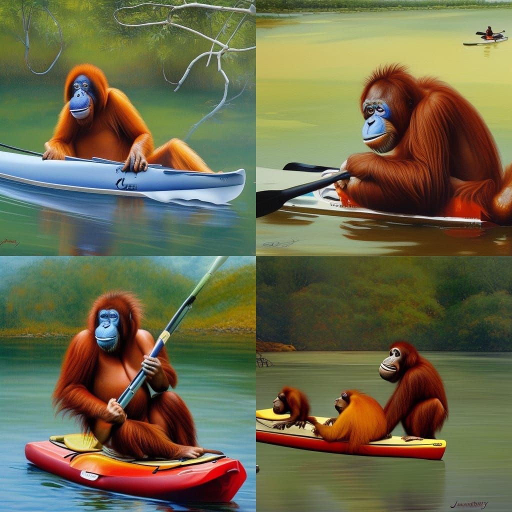 Orangutan and Turkey Kayak Adventure in Oil Painting Style
