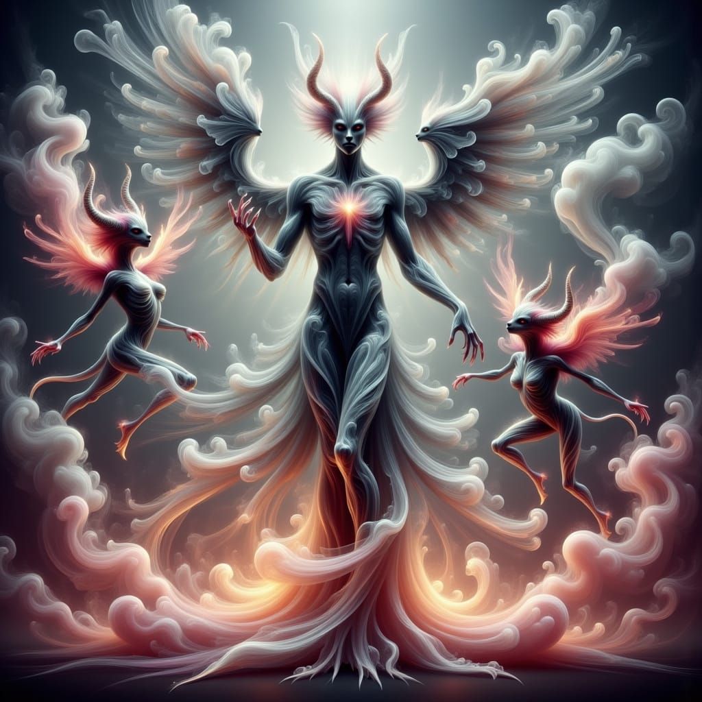 Surreal Demon Dance in Soft Macabre Pop Surrealist Style