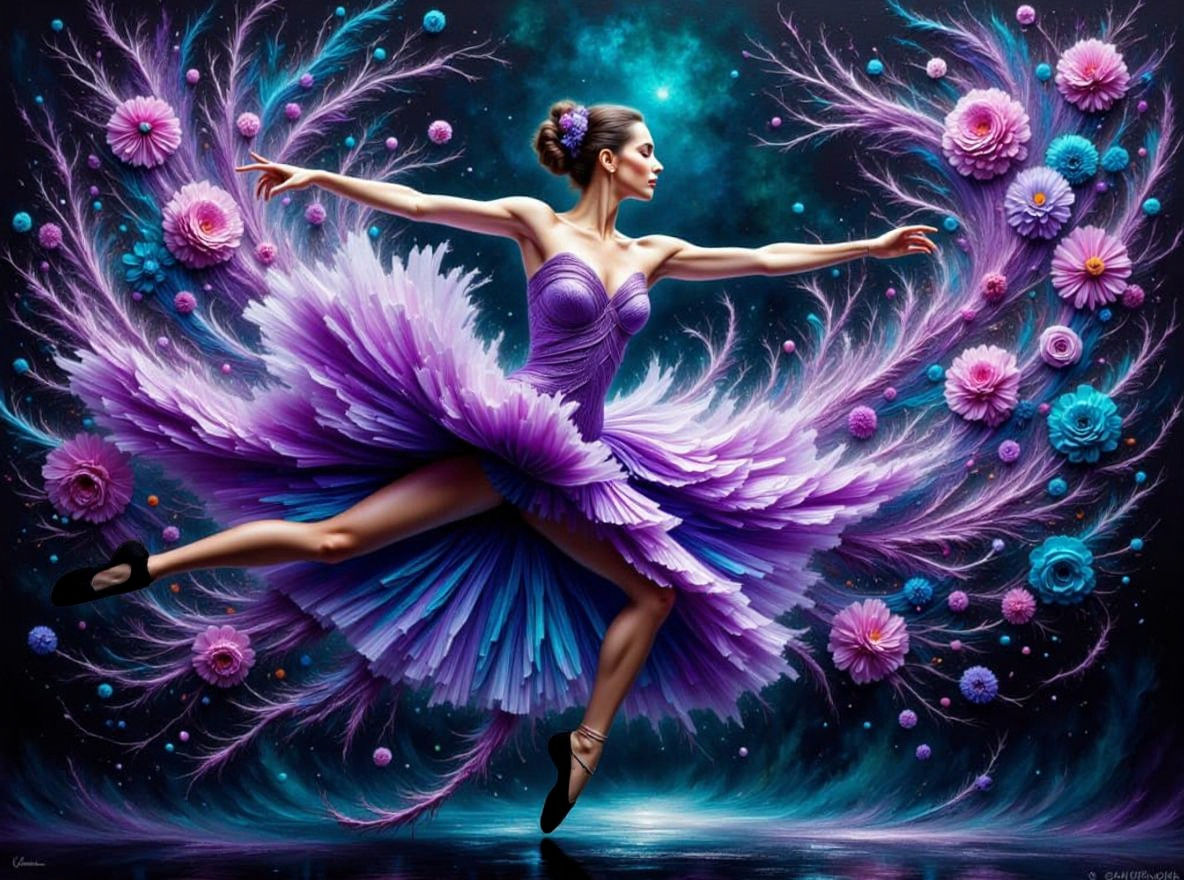 Ballerina's Floral Leap: An Impasto Oil Painting