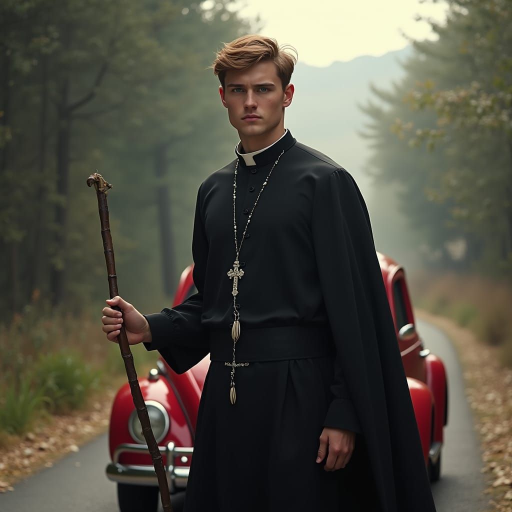 Catholic Priest in Cinematic Landscape