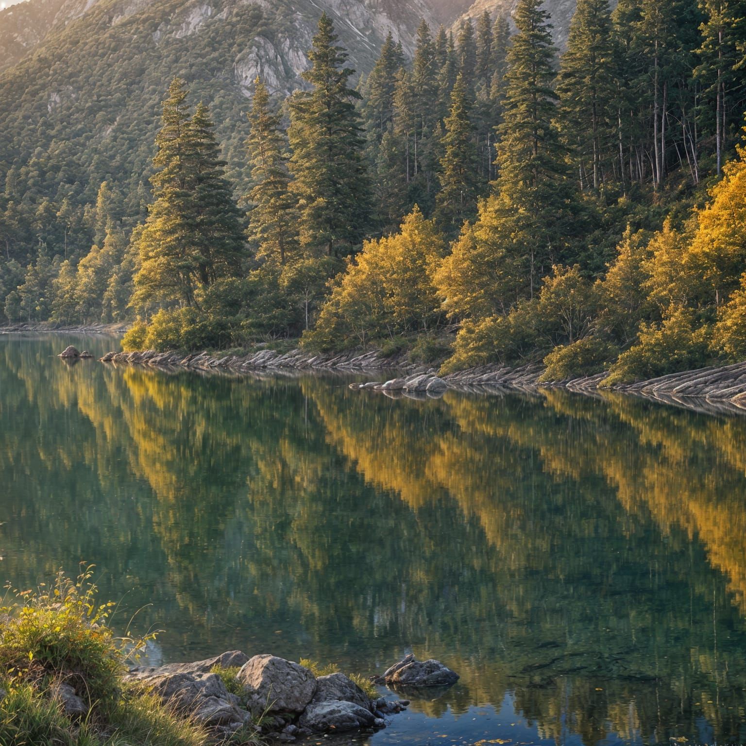 Sunset Reflections on a Crystalline Lake: Photography