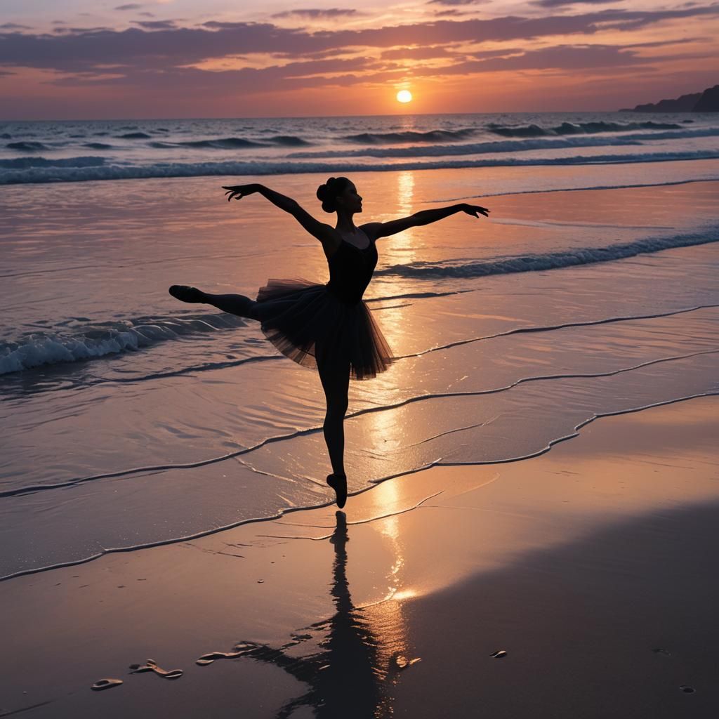 Ballerina Silhouette at Sunset: Detailed Matte Painting