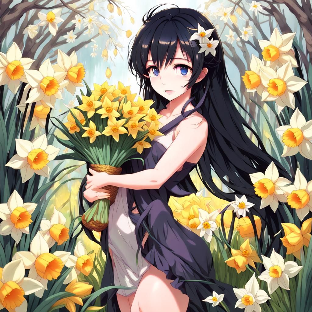 Persephone with Cornucopia in Anime Style