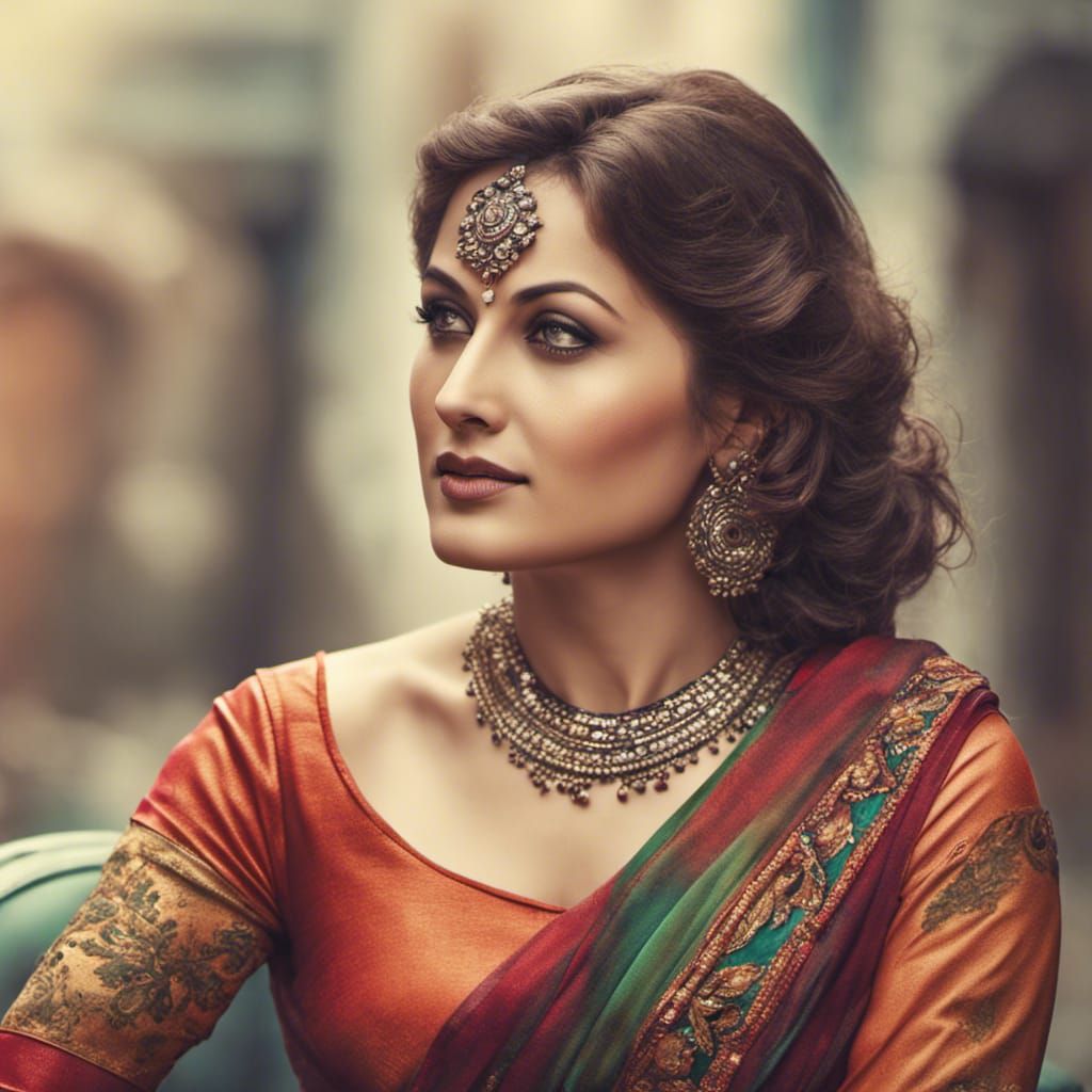 Hyperrealistic Portrait of Madhubala in Modern Dress