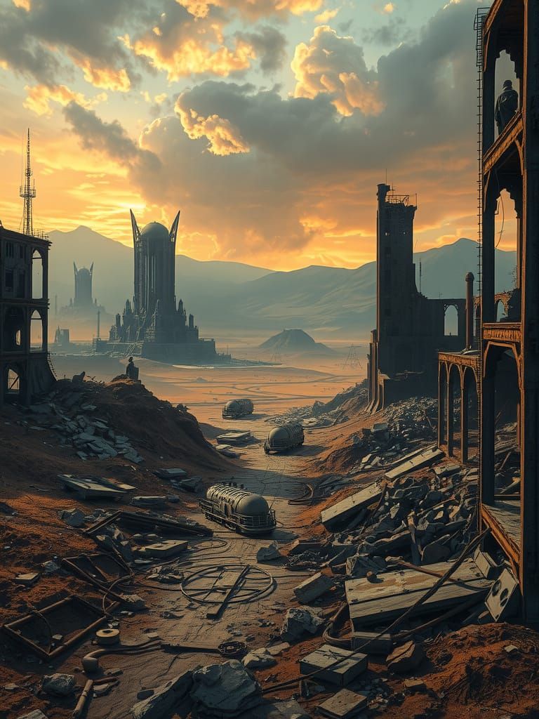 Dystopian Nuclear Wasteland in Haunting Surrealist Style