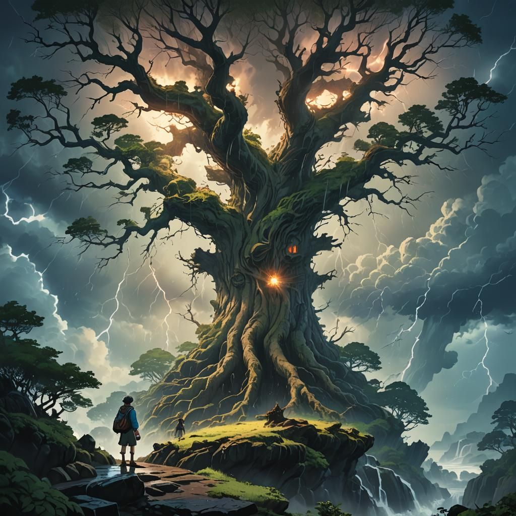 Mystical Forest Traveler in Miyazaki Style Concept Art