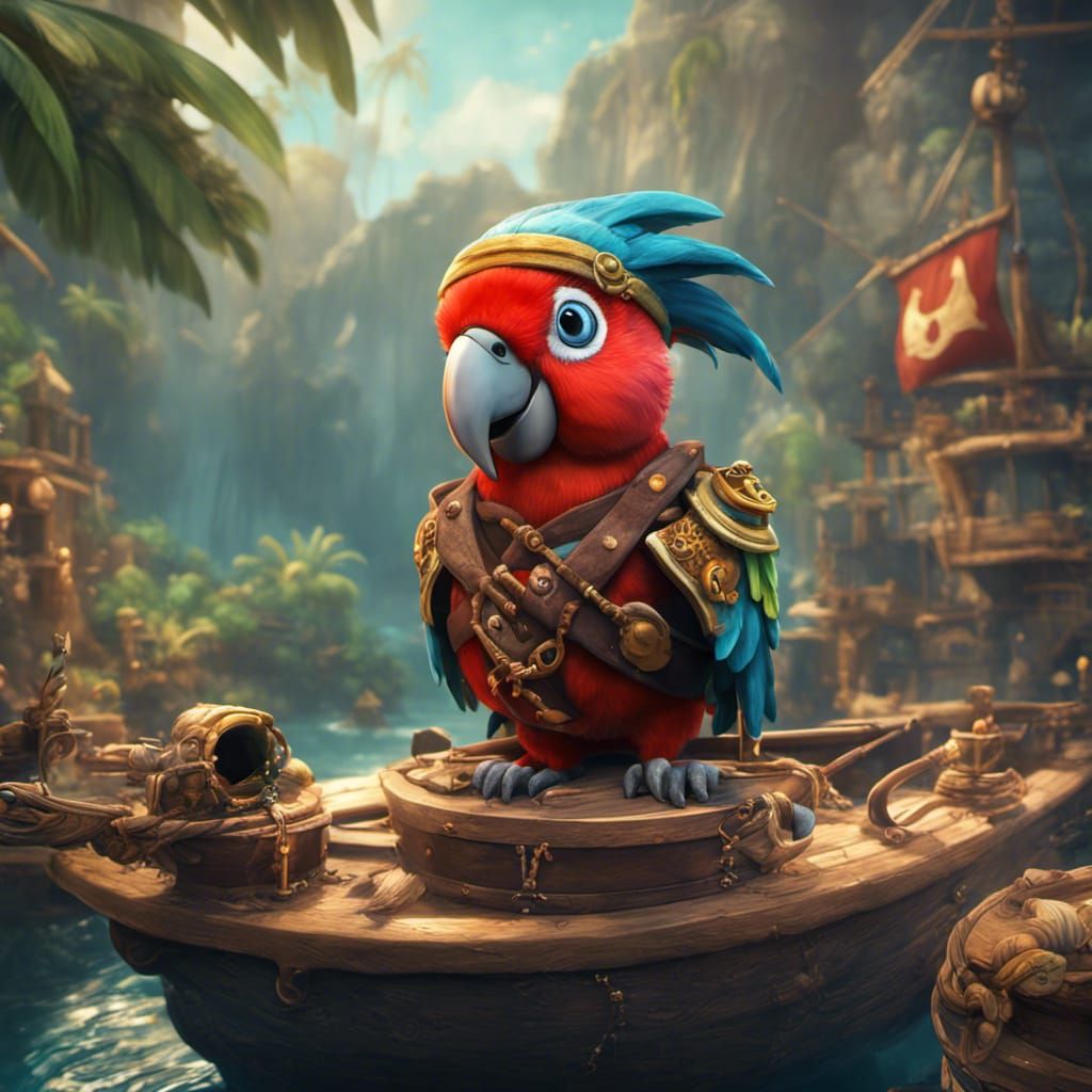 Cute Parrot Pirate: Detailed Fantasy Art
