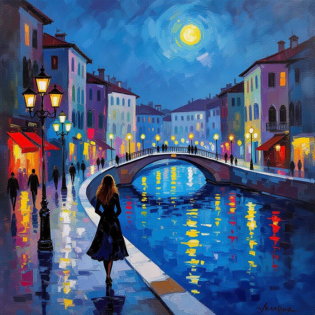 Milanese Nightlife on Naviglio Canal in Romantic Style