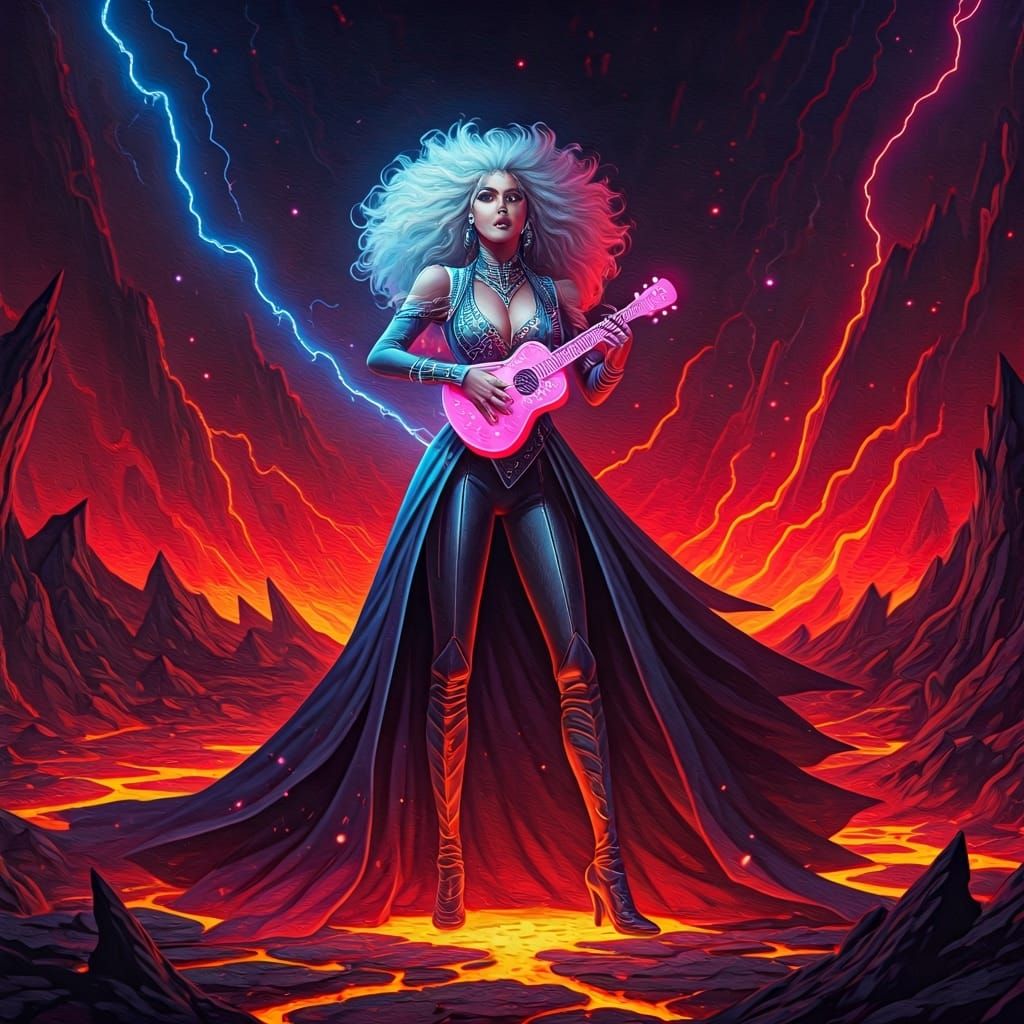 Queen Rock Star with Ukulele in Anime Style