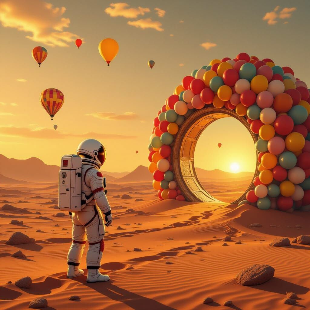 Astronaut's Balloon World Discovery in Oil Painting