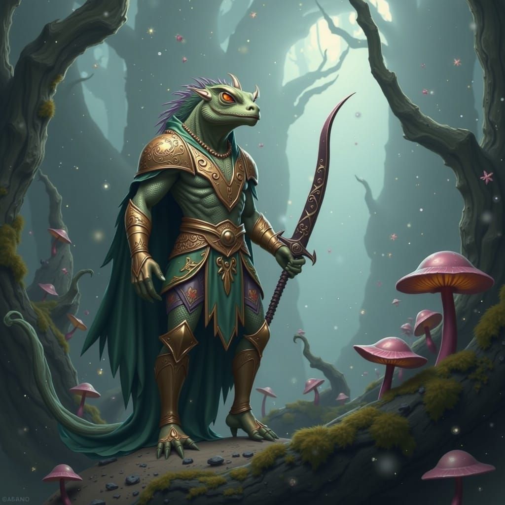 Mystic Lizardman Warrior in Dark Fantasy Style