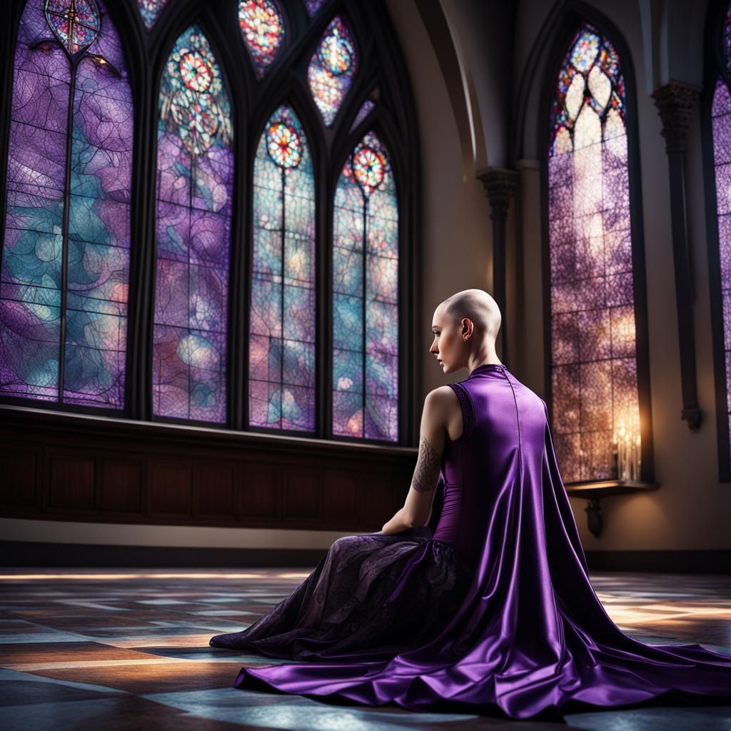 Gothic Woman in Church: Digital Matte Painting