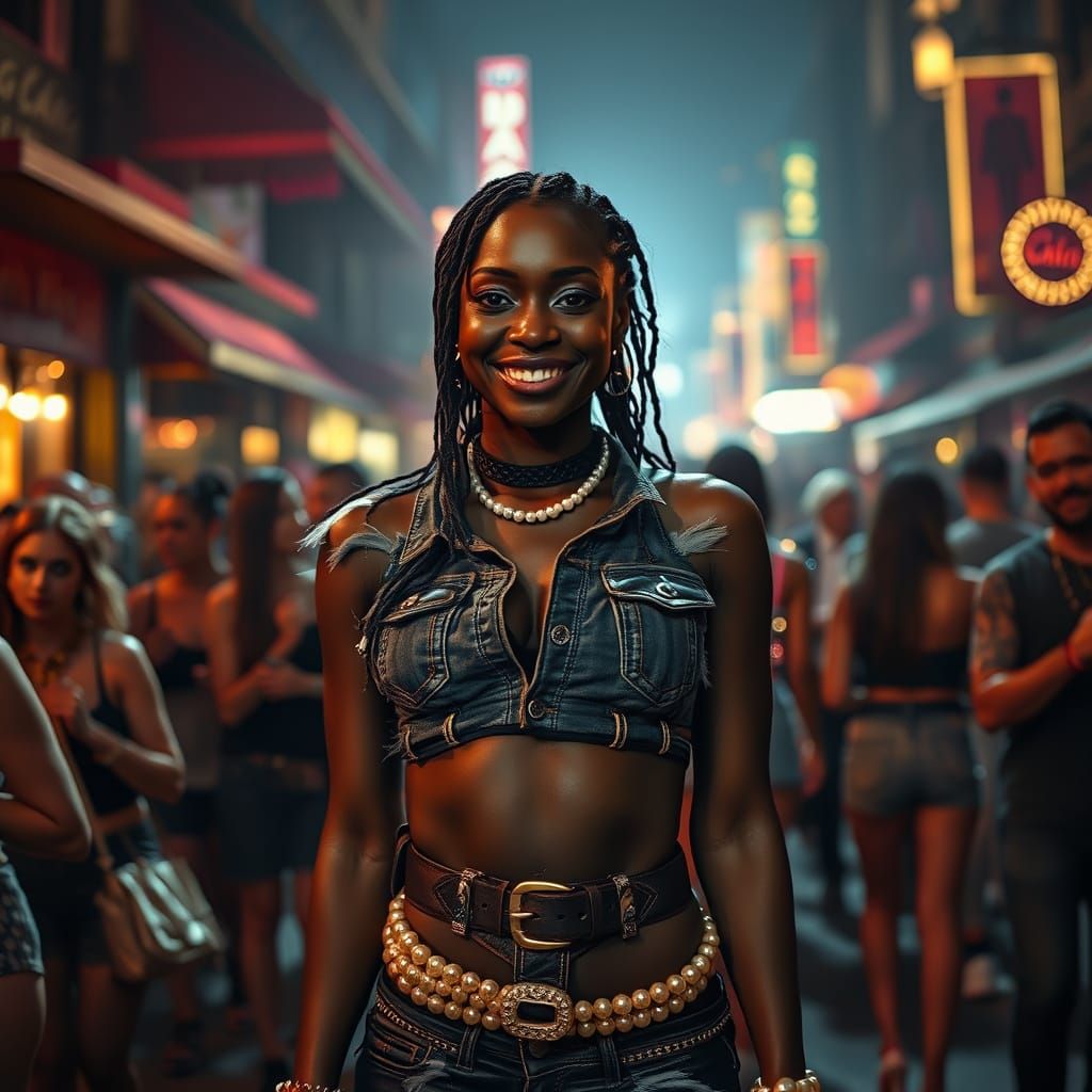 Dark-Skinned Woman in Pearl Skirt, Dark Fantasy Art