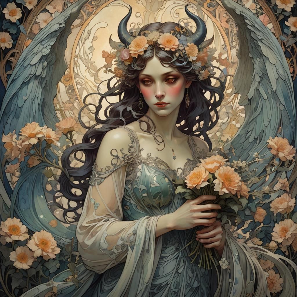 demon in love by Alfons Mucha