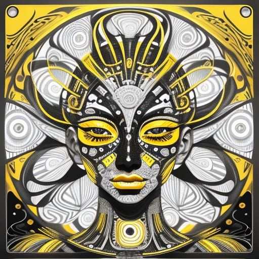 Psychedelic Button-Eyed Face in Digital Art