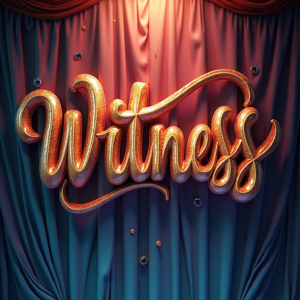 Ornate Calligraphy "Witness" on Velvet Drape