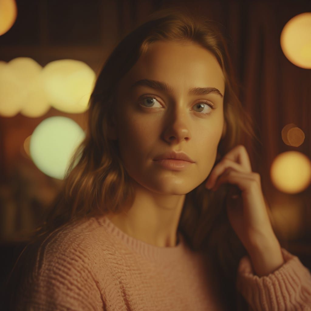 Nostalgic Girl Reminiscing in Cinematic Pastel Hues