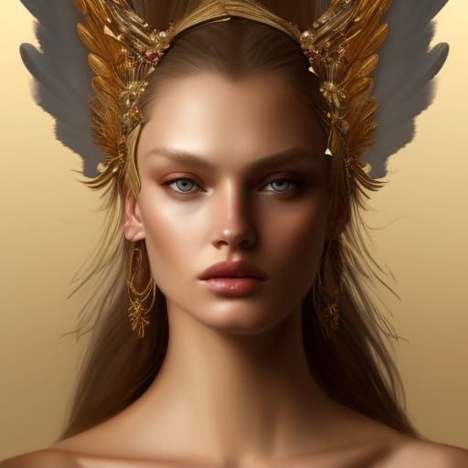 Angelic Supermodel in Gold Winged Headdress