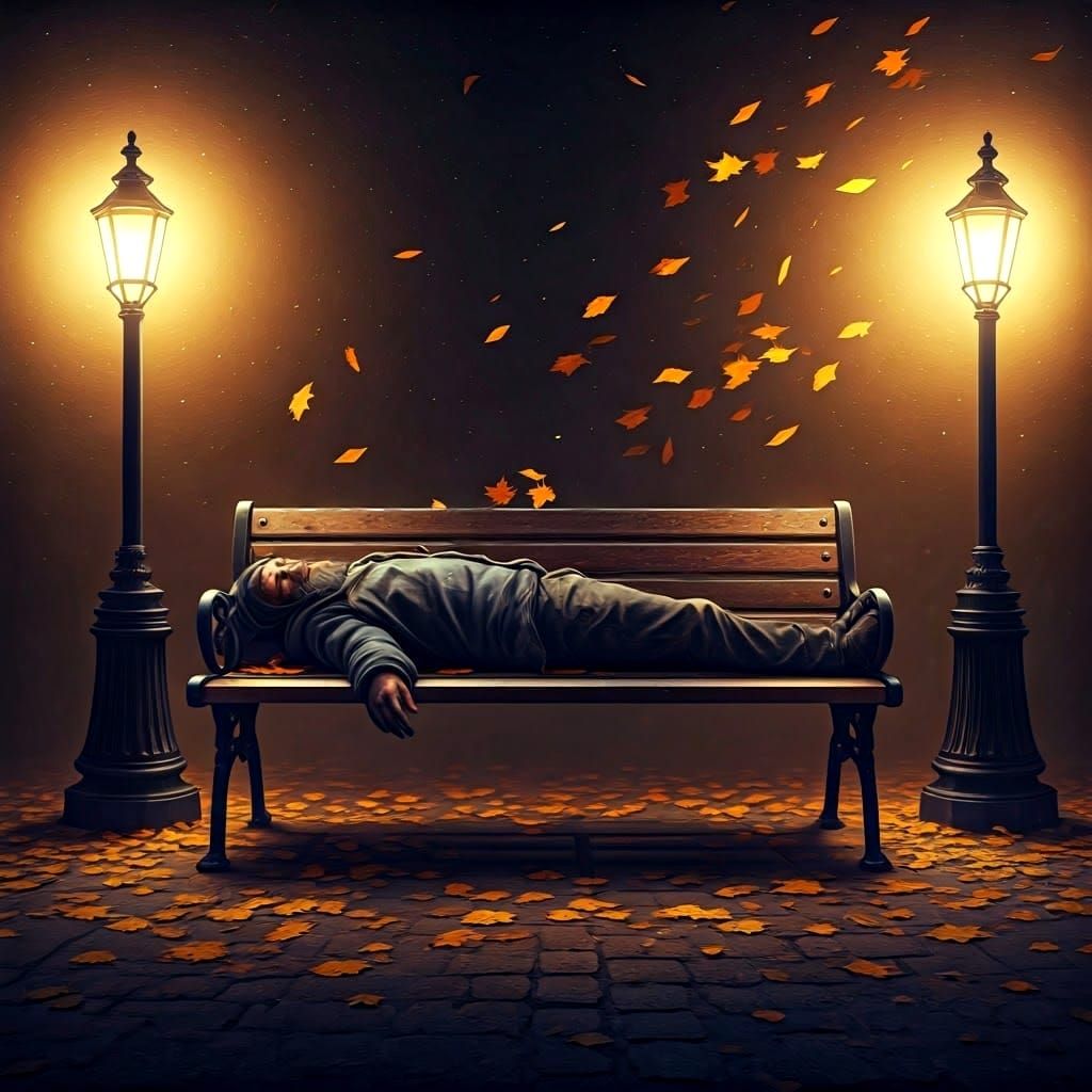 The Homeless Man in the Park at Night