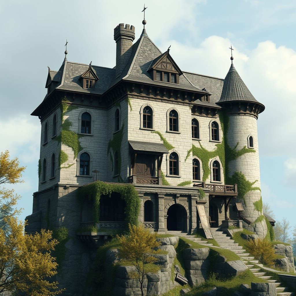 Medieval Skyrim Castle with Golden Apple Arbor