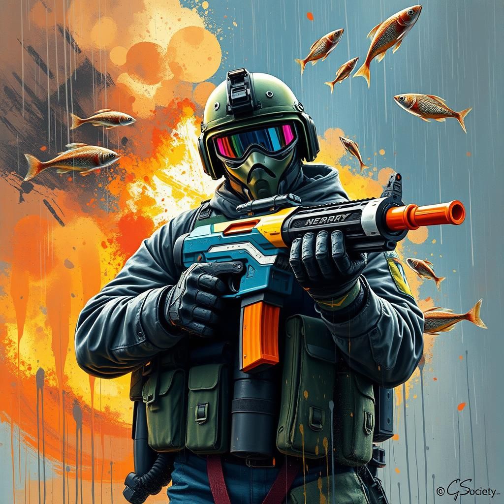 Soldier in a Fish Rain, Graffiti Splash Art