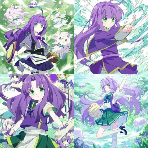 Anime-Inspired Boy with Purple Hair and Green Eyes