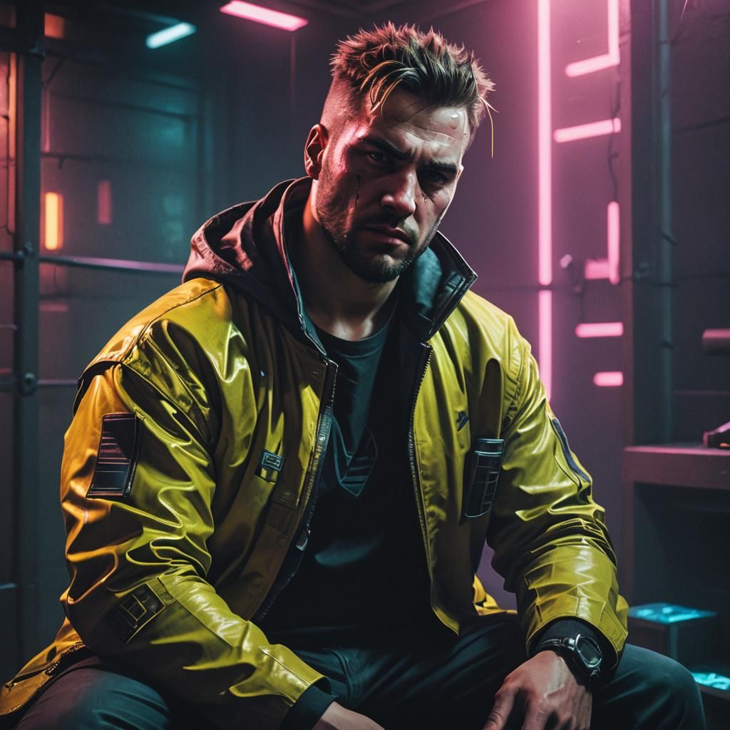 Cyberpunk 2099 Portrait in Dimly Lit Prison