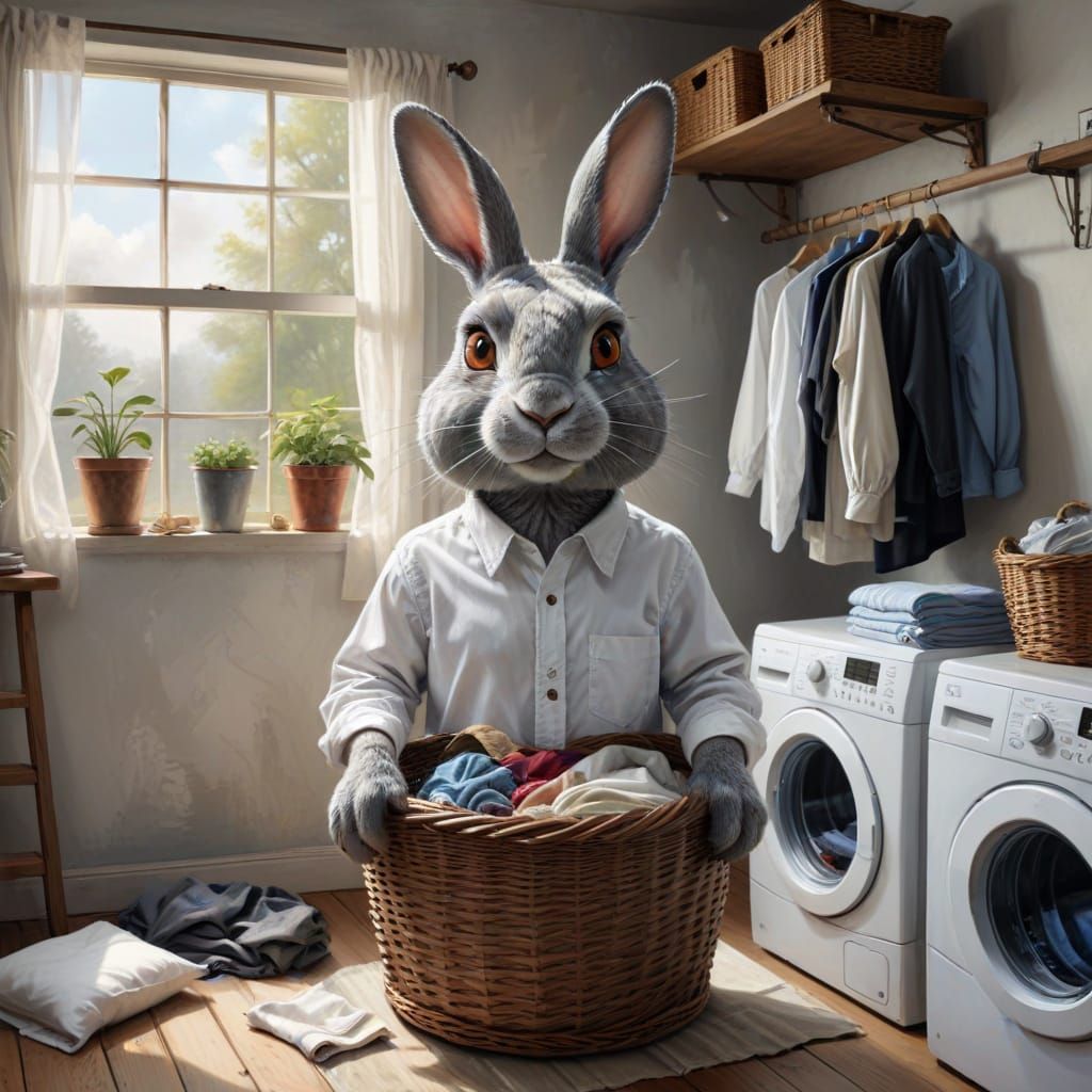 Surreal Rabbit-Headed Figure in Oil Painting Style