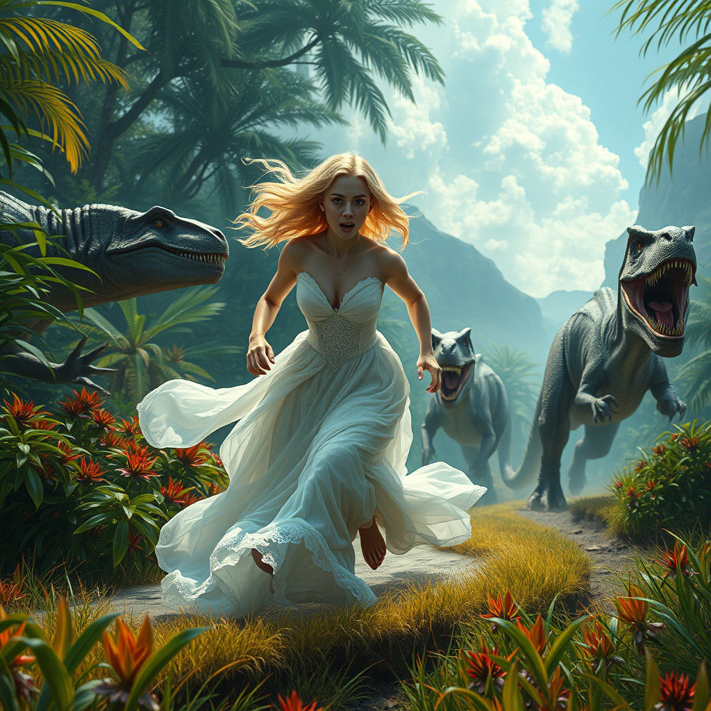 Blonde Maiden's Prehistoric Escape: A Fantasy Adventure