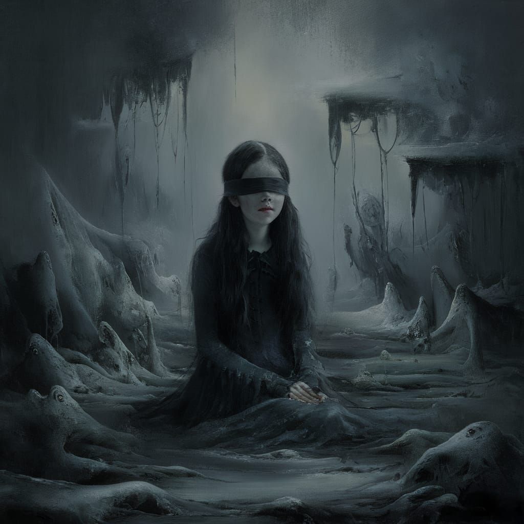 Goth Girl in Dreamscape: Haunting Abstract Painting