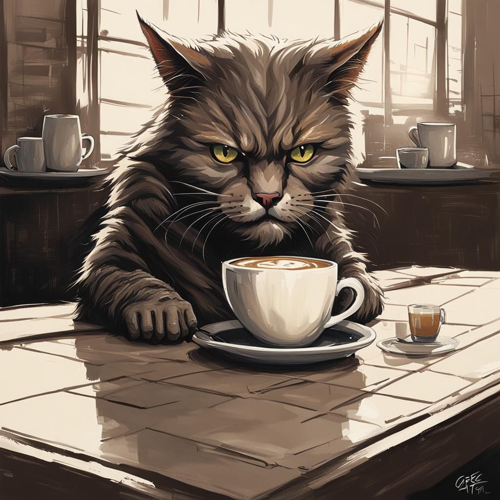 Sinister Latte Cat Art Illustration