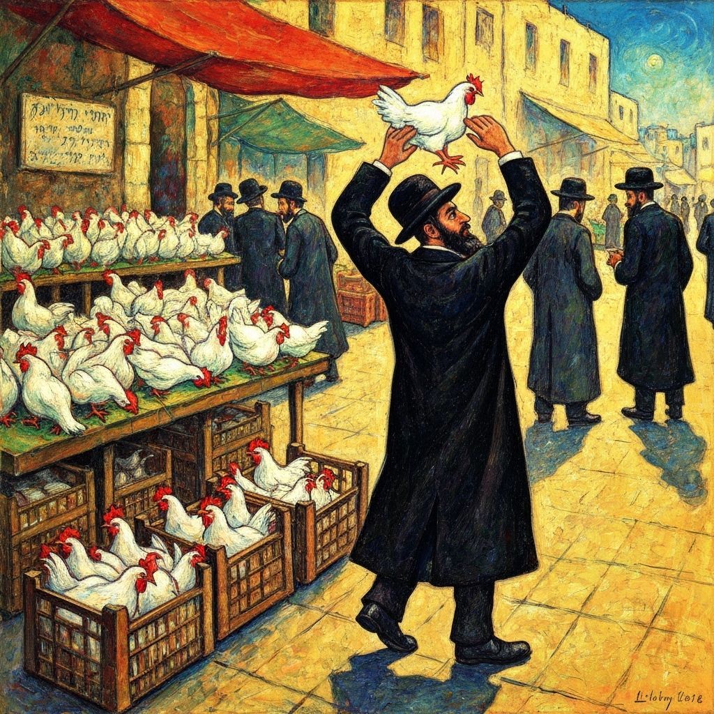 Haredi Man Spins Chicken at Bustling Market