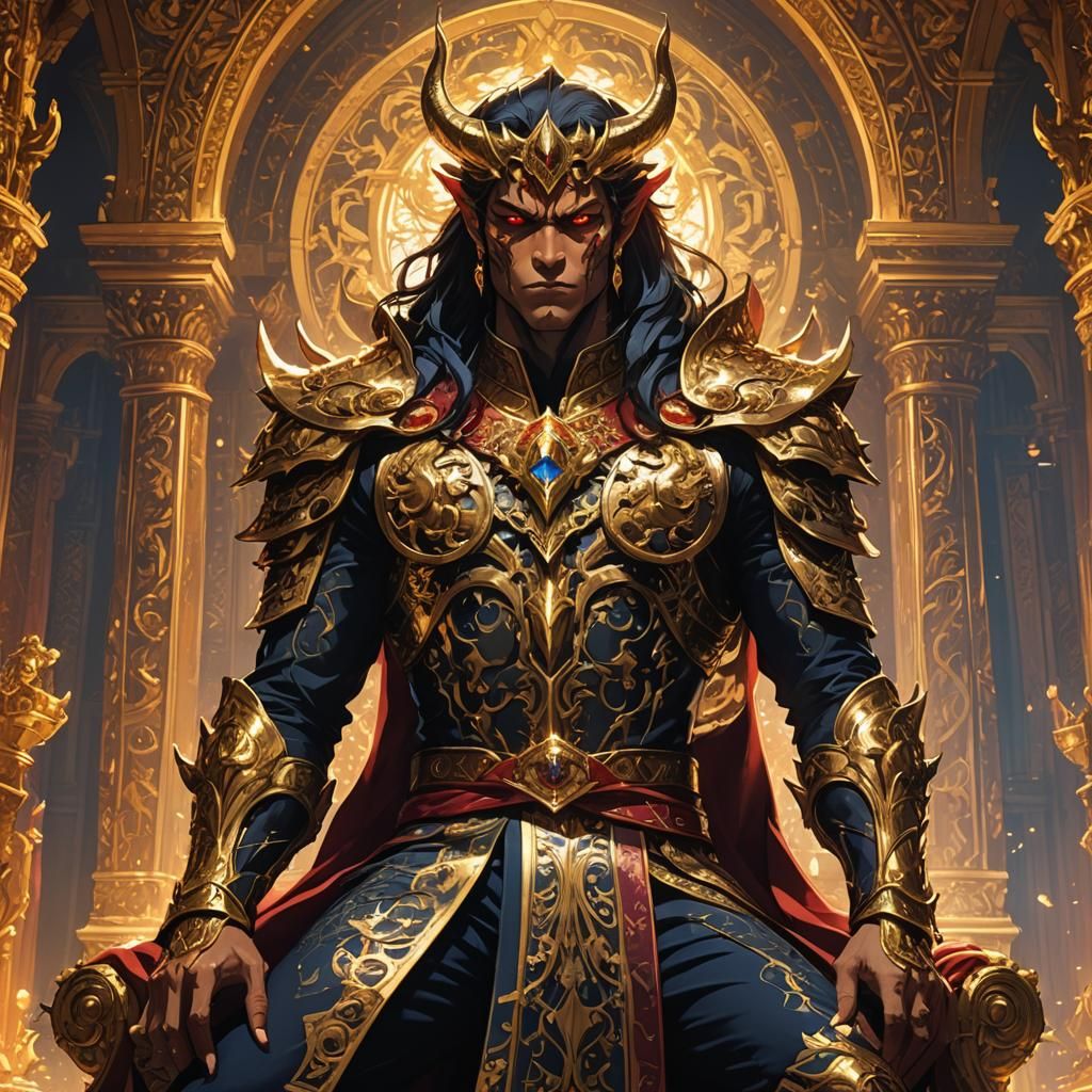 Anime Demon Prince Anvik in Ornate Throne Room