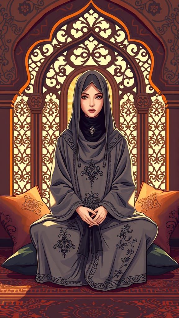 Enigmatic Veiled Woman in Oriental Harem