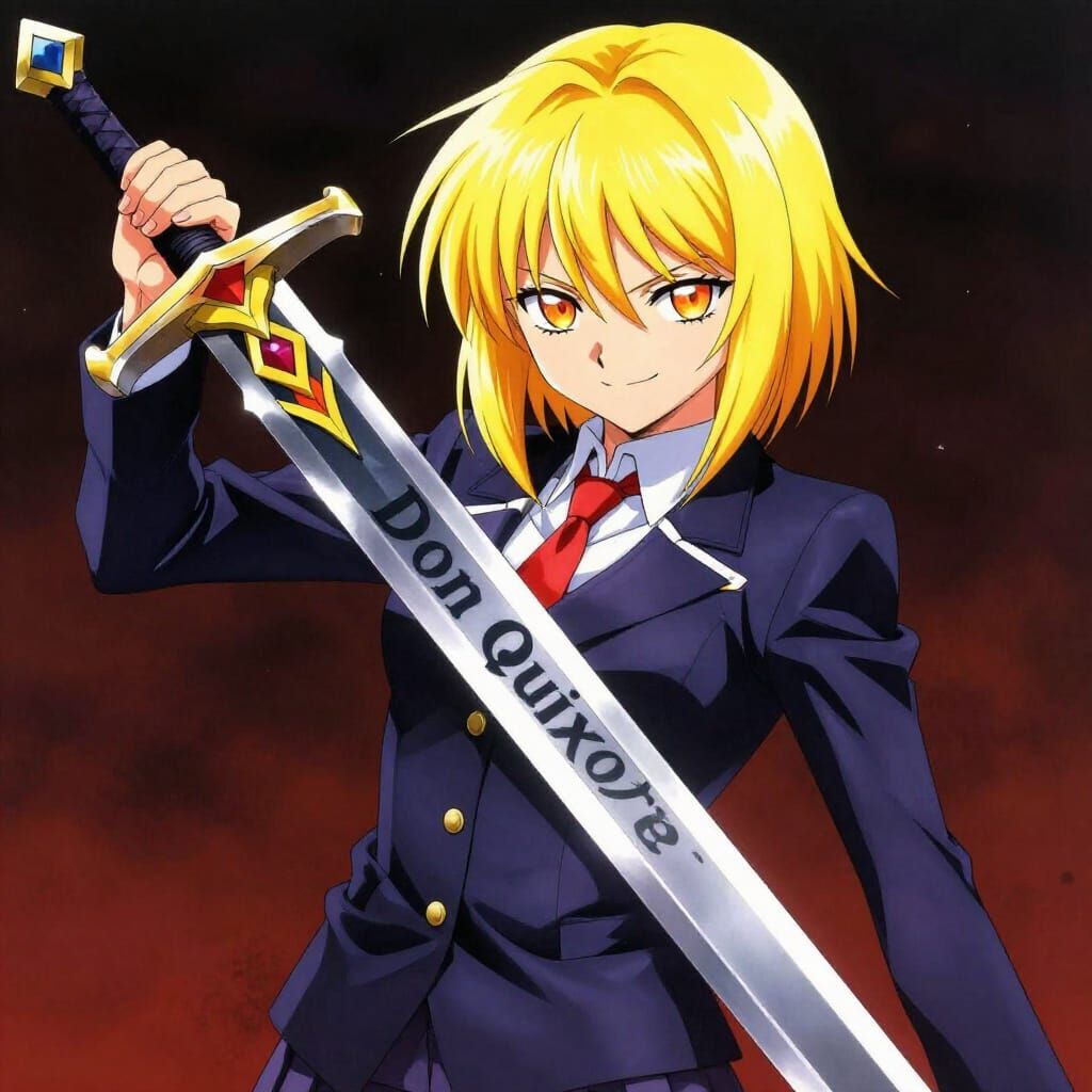 Anime Heroine Wields Greatsword 'Don Quixote' in Sharp Suit