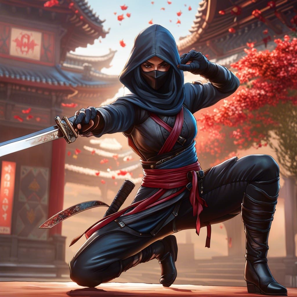 Lethal Female Ninja in Dynamic Combat Pose