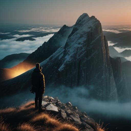 Dramatic Mountain Silhouette in Golden Hour Light