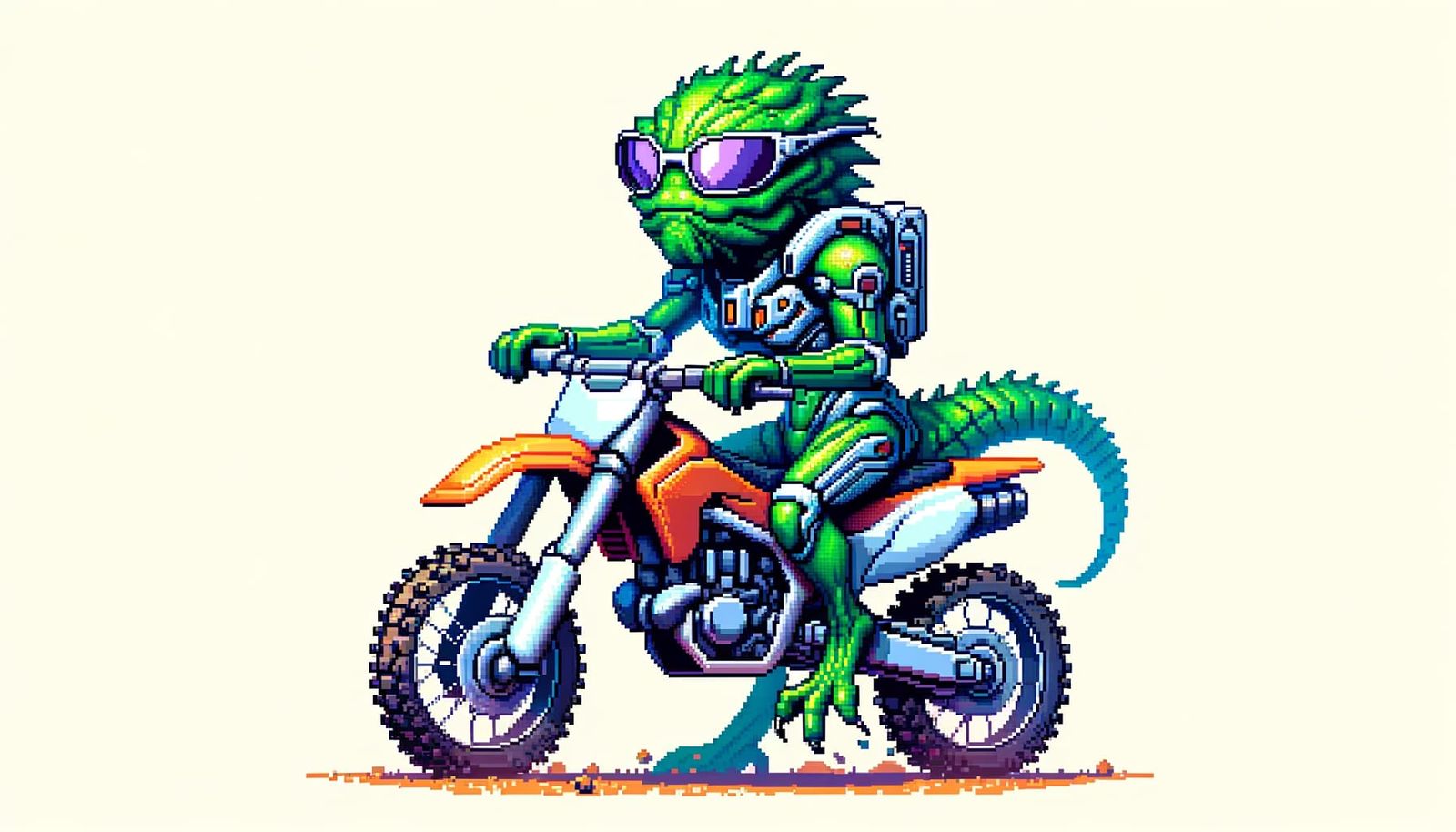 Cyberpunk Pixel Art Creature Rides Dirt Bike