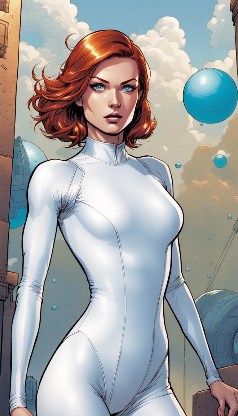 Redhead in Leotard: Comic Book Style Art