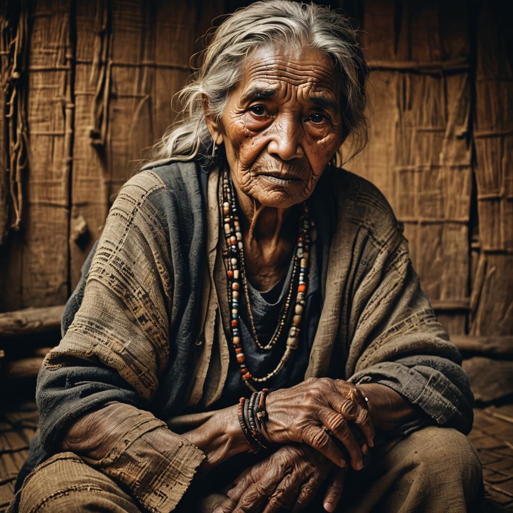 Intimate Impressionist Portrait of Tribal Woman in Hut