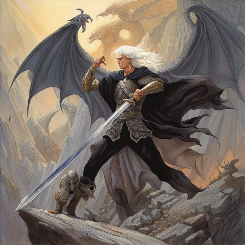 Warrior Battles Demon in Fantasy Illustration