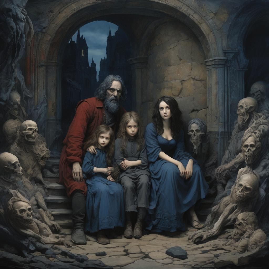 Eerie Family Portrait in Macabre Gothic Style