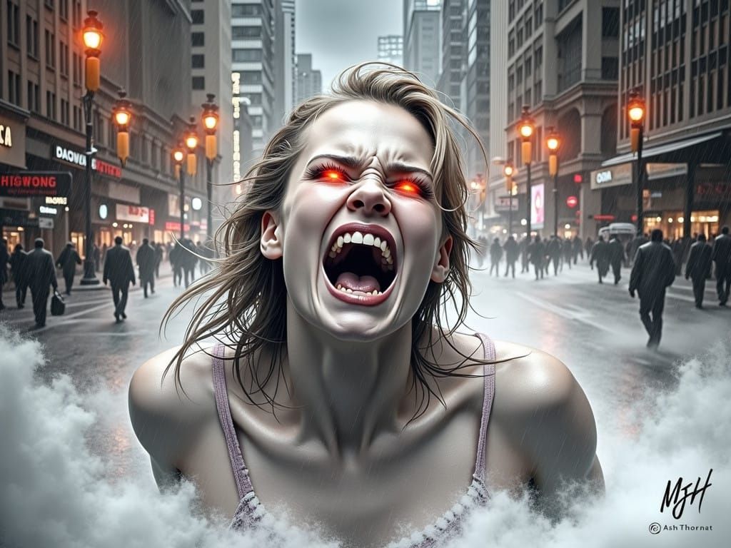 Fierce Storm Goddess Emerges from Nocturnal Metropolis in Cy...