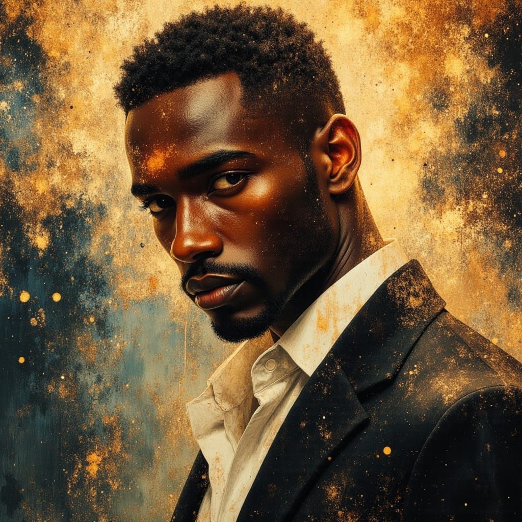 Black Male God King in Celestial Vogue Portrait