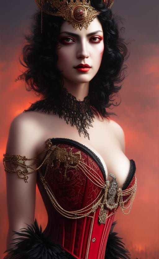 Hyperrealistic Portrait of Queen of Wishes and Blood