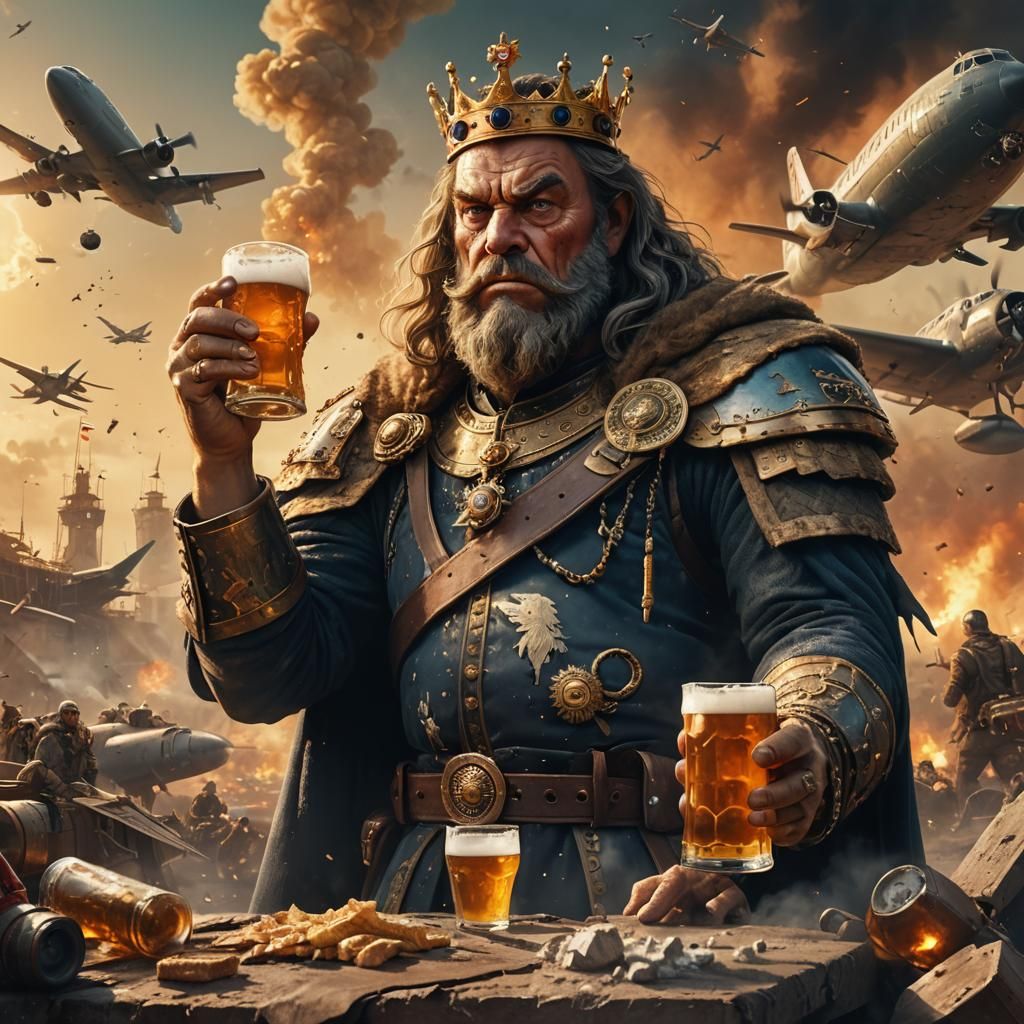 Angry King Drinks Beer Amid War