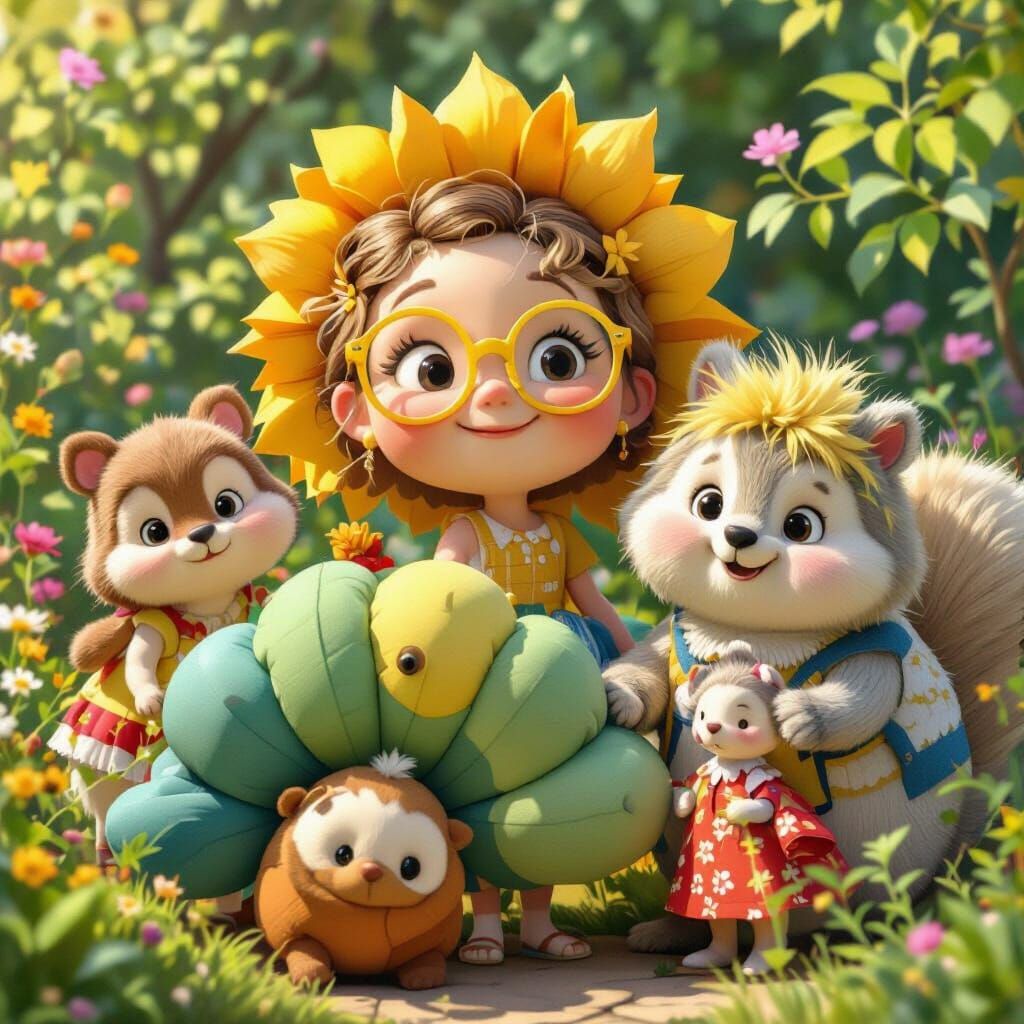 Miss Sunny in Garden, Beatrix Potter Style